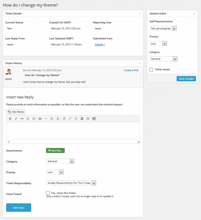 Support System New Ticket Added Network