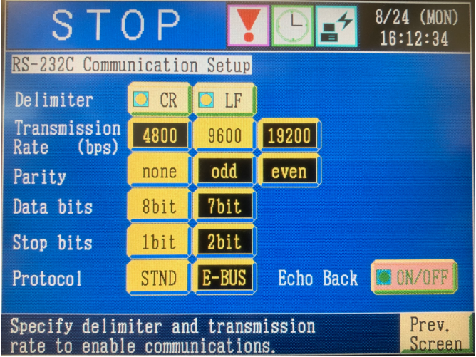 SCP-220 RS-232 setting