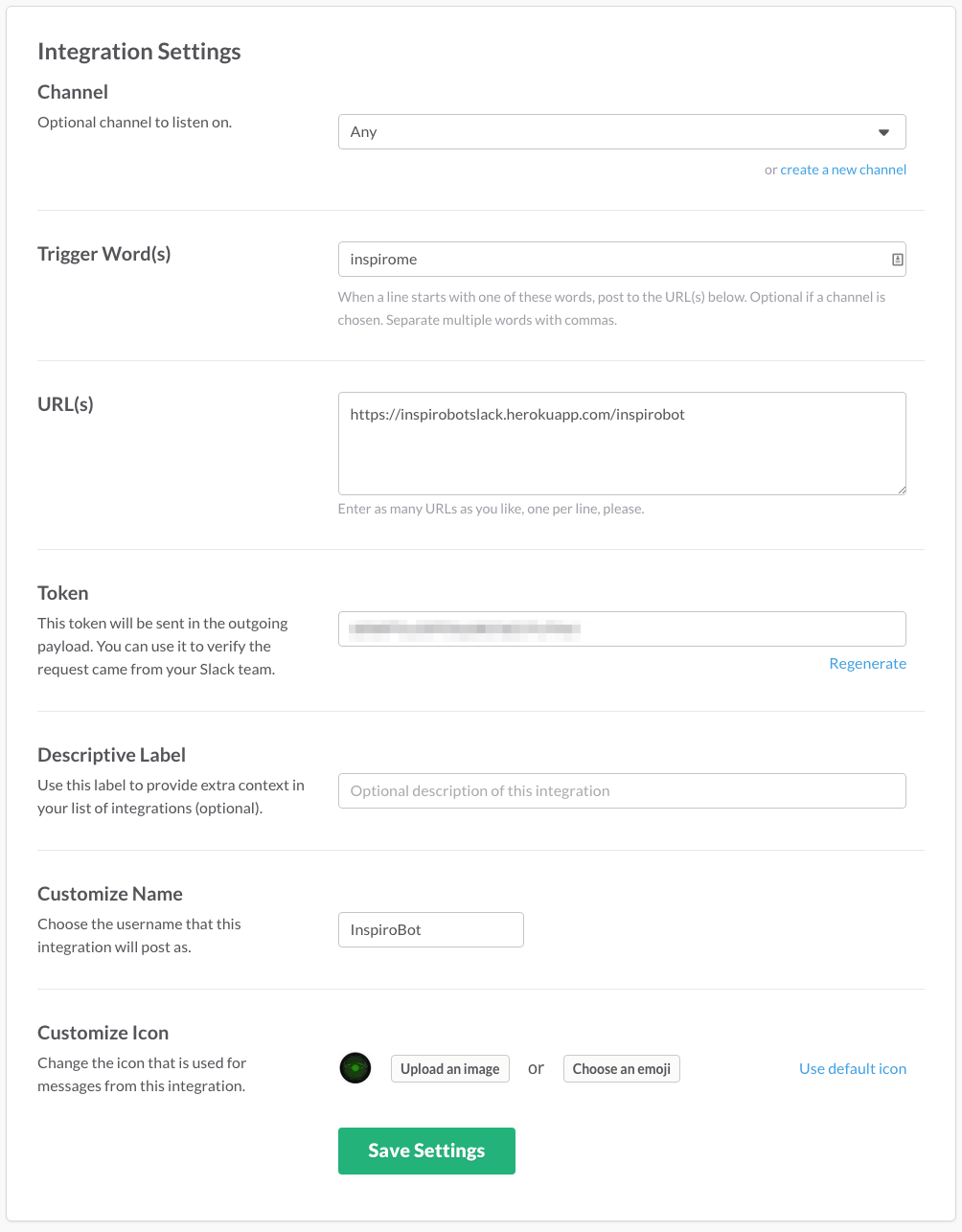 Image of Outgoing WebHooks Settings