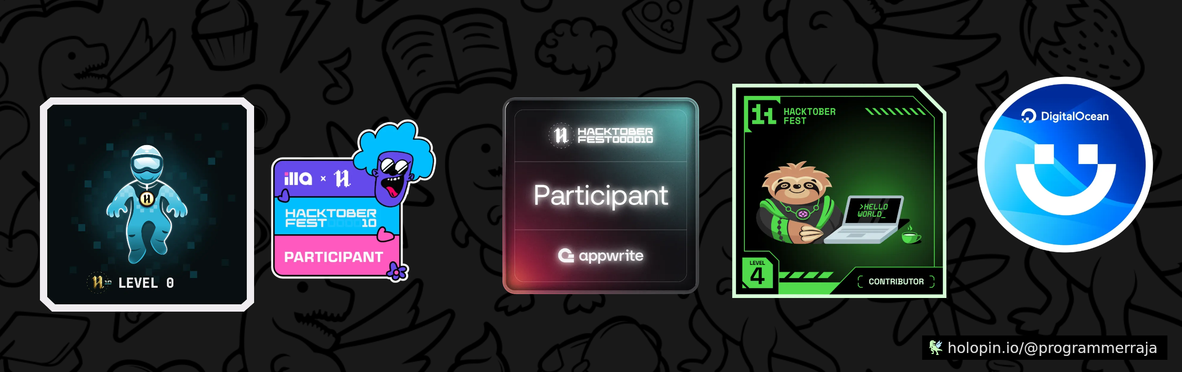 An image of @programmerraja's Holopin badges, which is a link to view their full Holopin profile