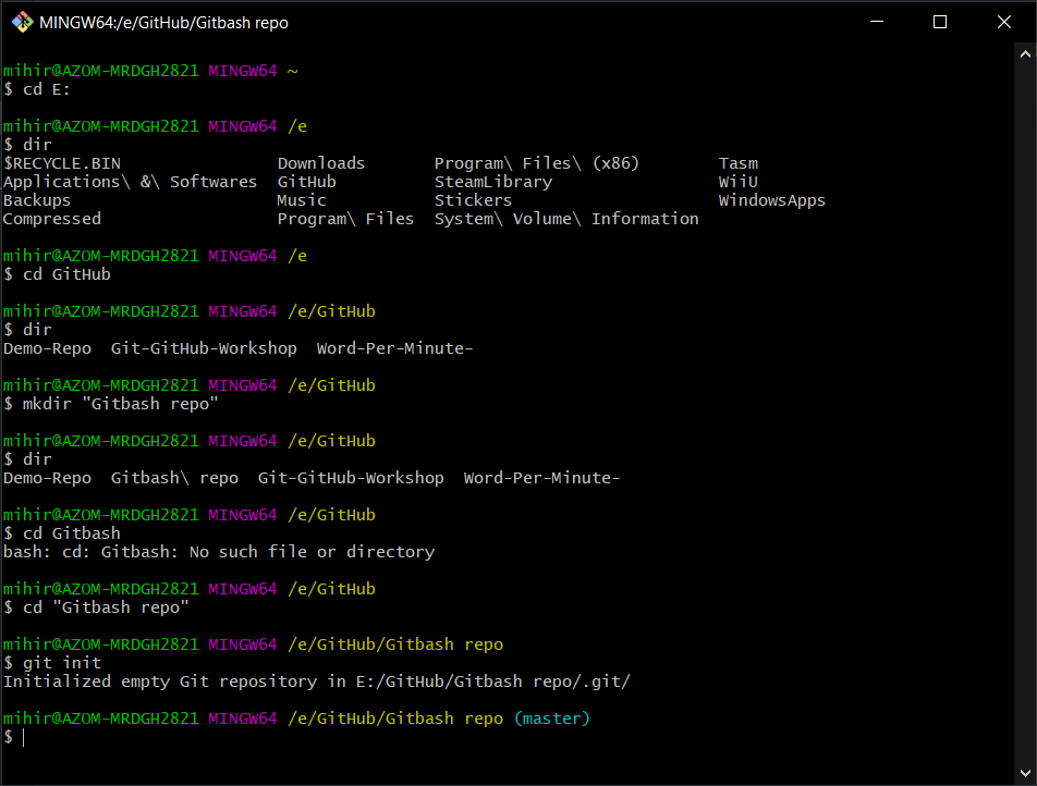 Creating Repo using Git Bash