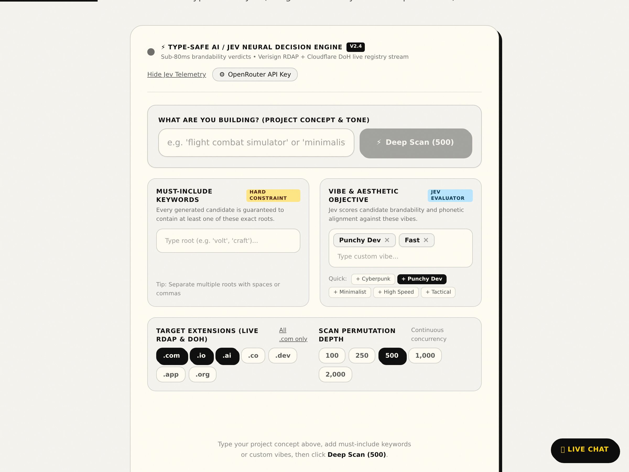 OpenRouter winner: Vibe Domain — creator preview; click to watch or inspect