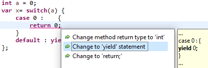 quickfix switch expression return to yield