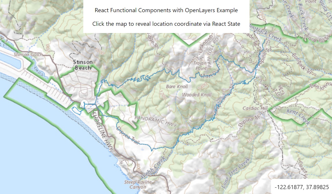 An example application featuring OpenLayers and React Functional Components