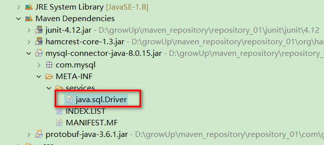 mysql的驱动包中用于支持SPI机制的java.sql.Driver文件