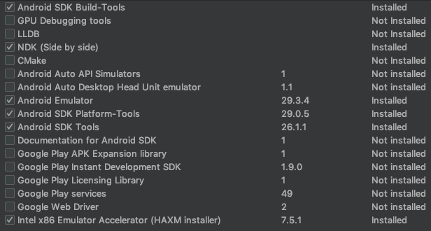 Android Studio SDK options