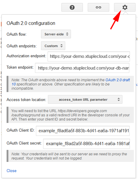 google oauth playground oauth2 config