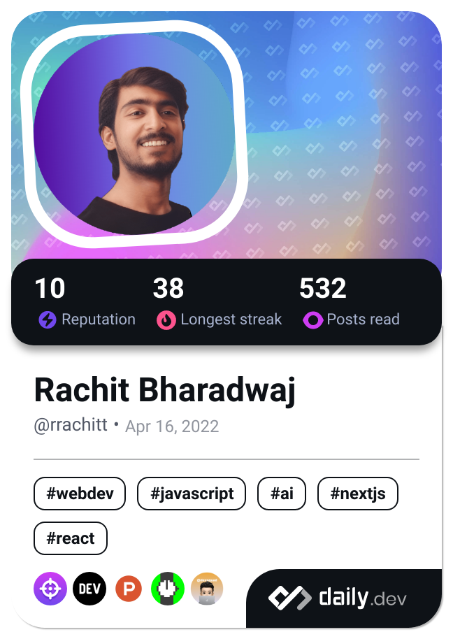 Rachit Bharadwaj's Dev Card