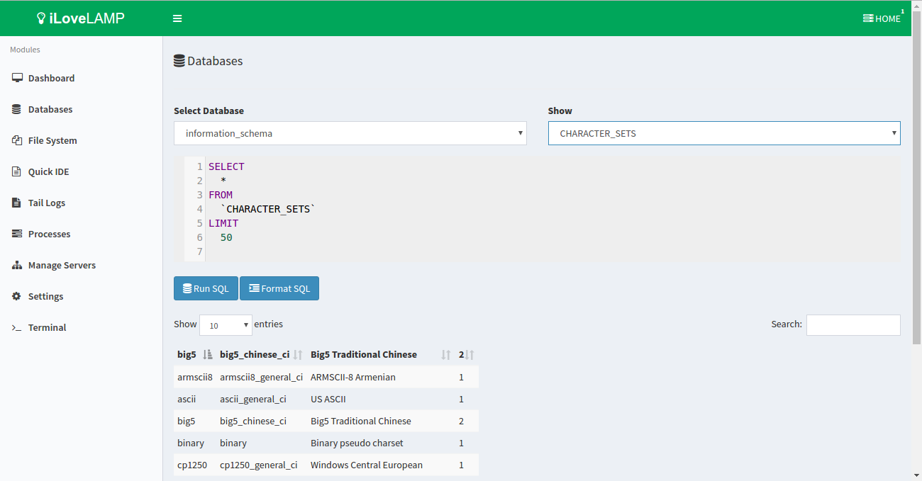 iLoveLAMP Databases Screenshot