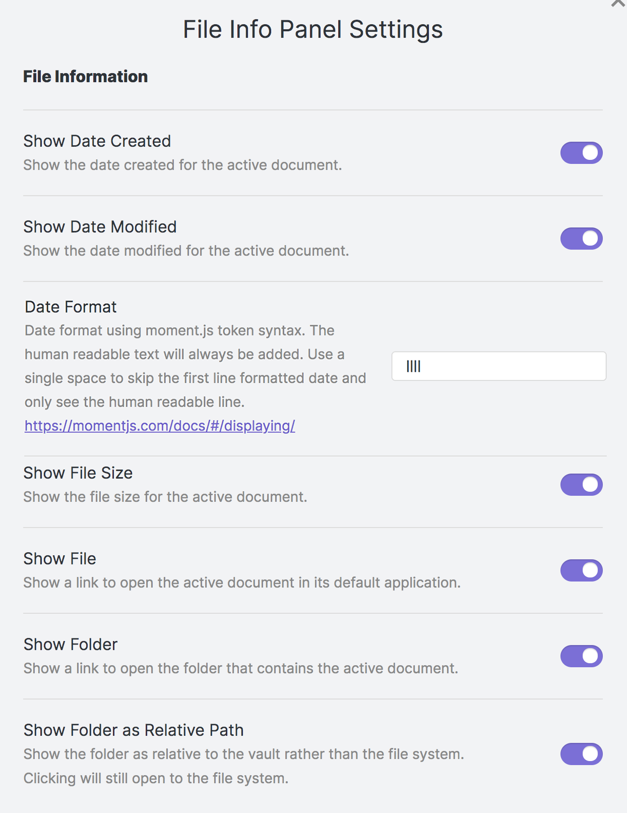 File Info Panel Info setting 1 of 4