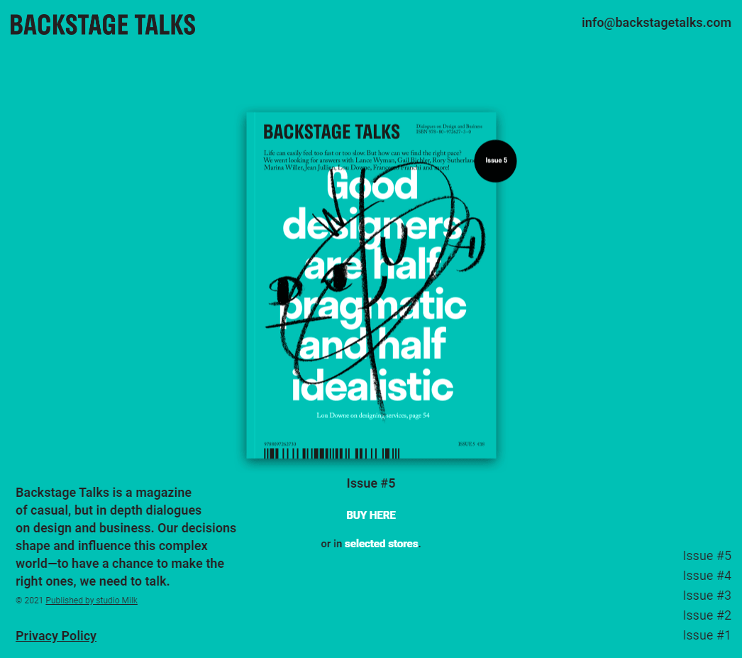 Design preview for the Backstage Talks (Magazine archive) coding challenge