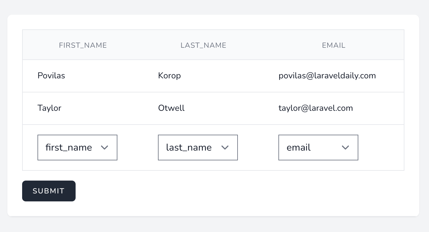 Laravel CSV Import - Pick Fields