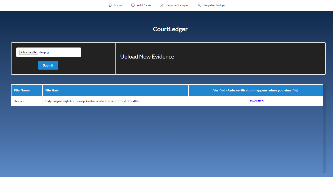 Courtledger Evidences Page