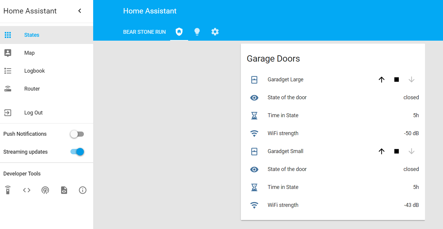 Screenshot of Garage Door View