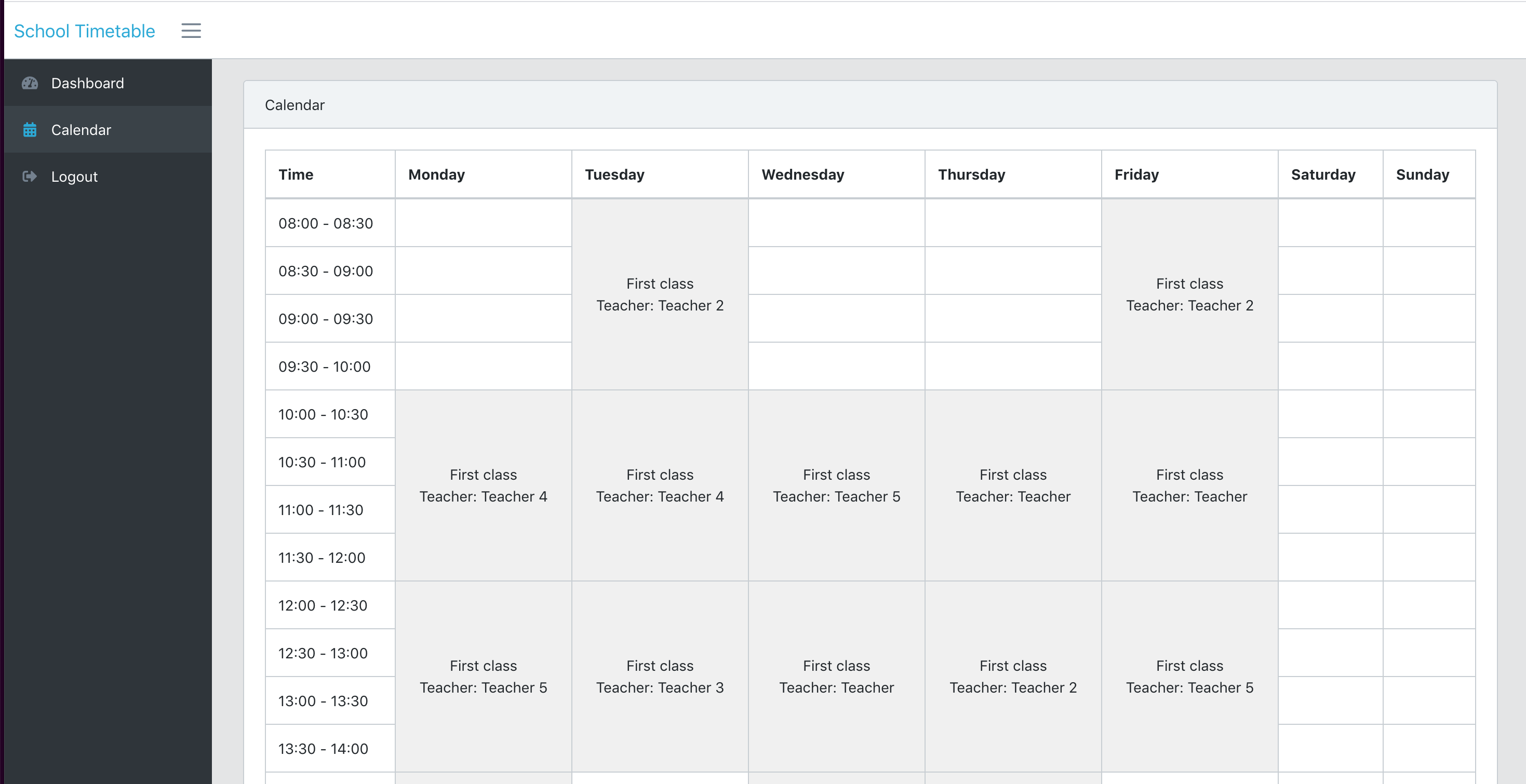 Laravel School Timetable Calendar