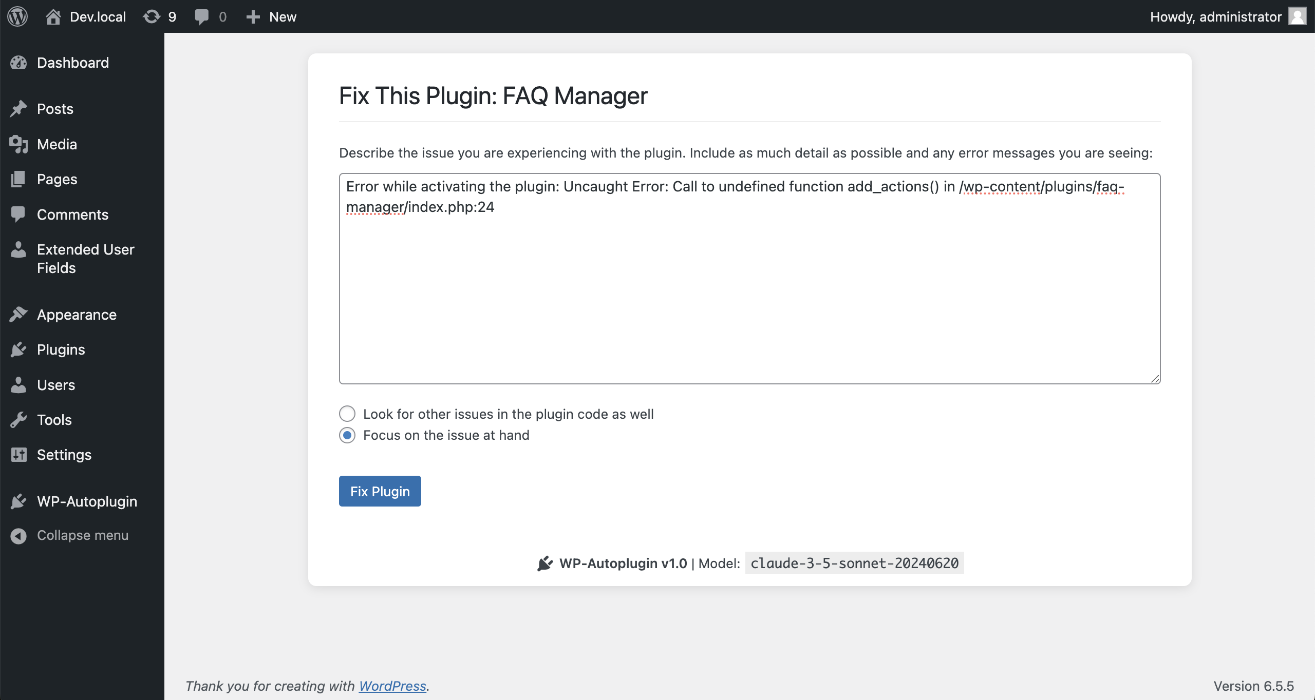 Fix plugin form