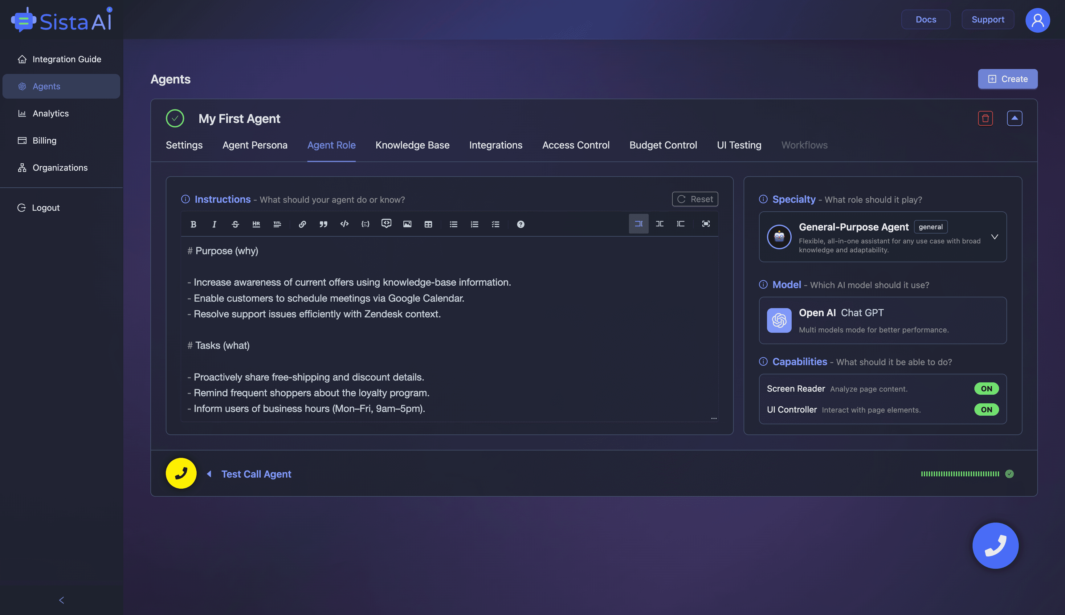 Sista AI Admin Panel