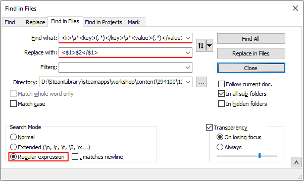 Regular expression search and replace in Notepad++