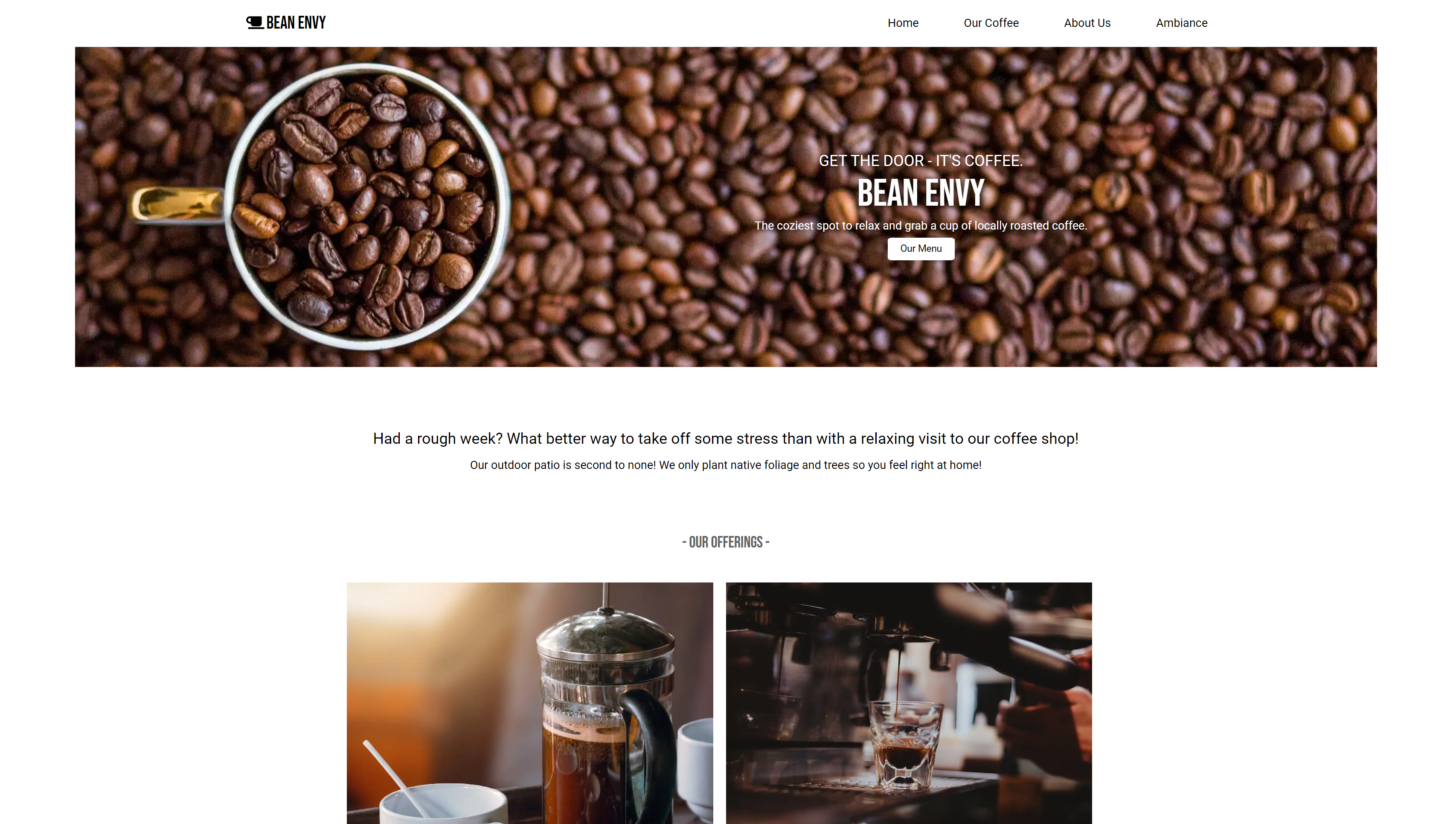 Screenshot of bean envy site