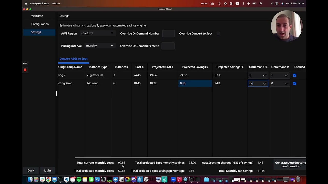 Demo of AutoSpotting with the Savings Estimator