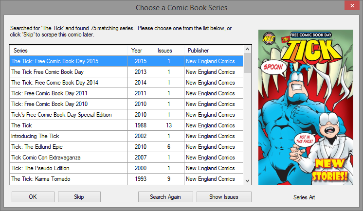 Dialog where you choose which series from Comic Vine matches your comic.