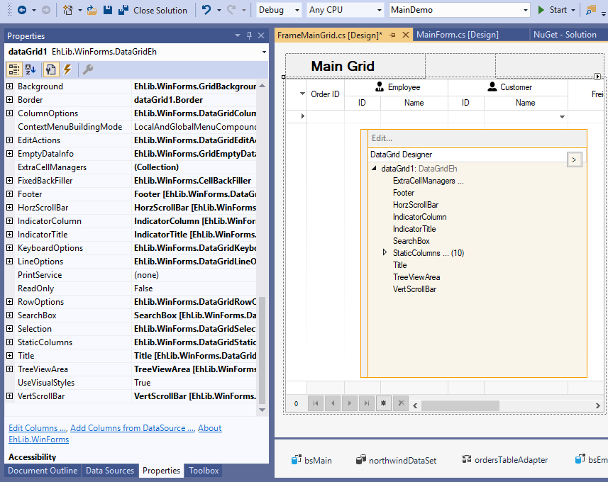 DataGridEh design-time