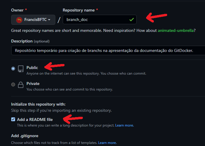 Colocando nome no repositório