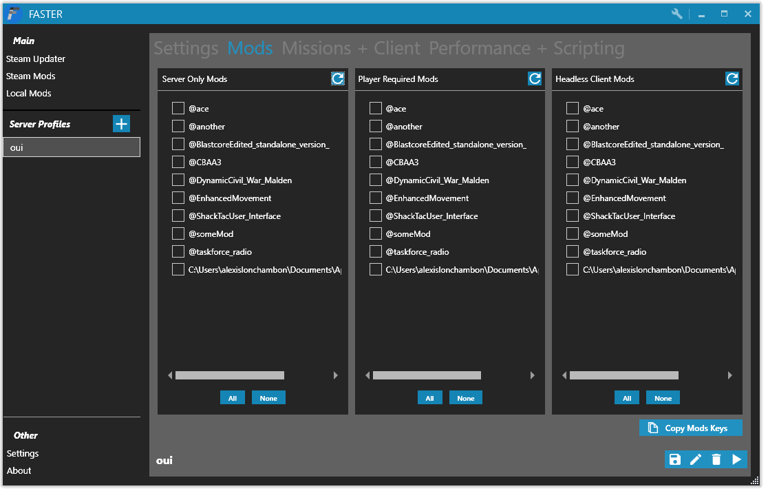 Profile Mods Menu