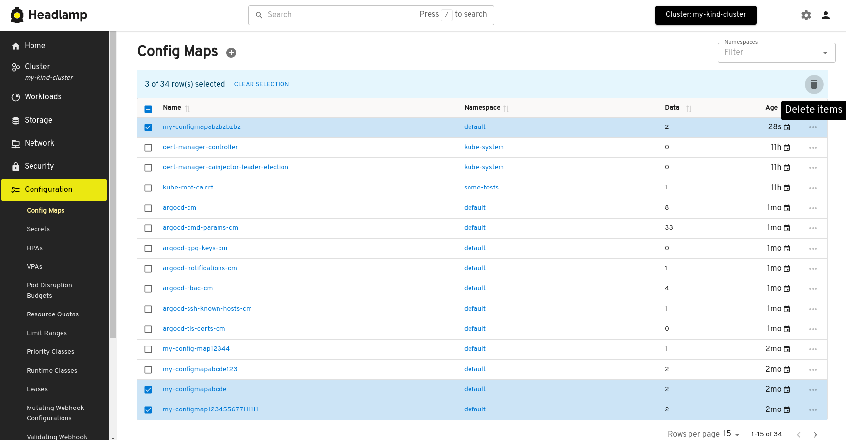 Screenshot showing a table with selection