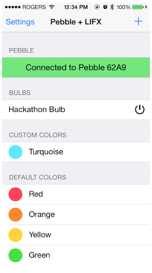 PebbleLIFX iOS App