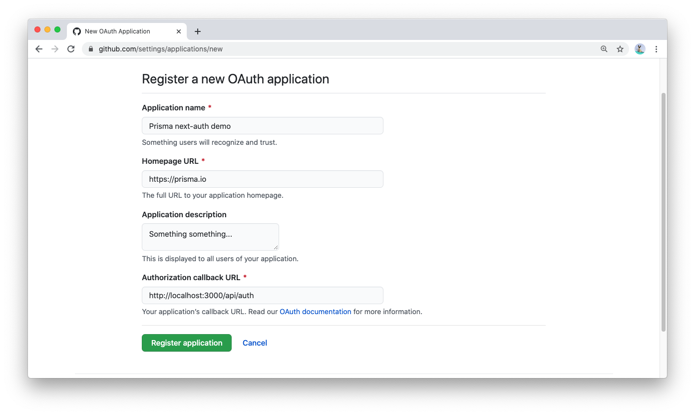 Registering an OAuth app