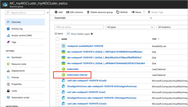 Image of AKS internal load balancer