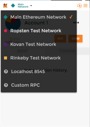 Selecting Ropsten Network