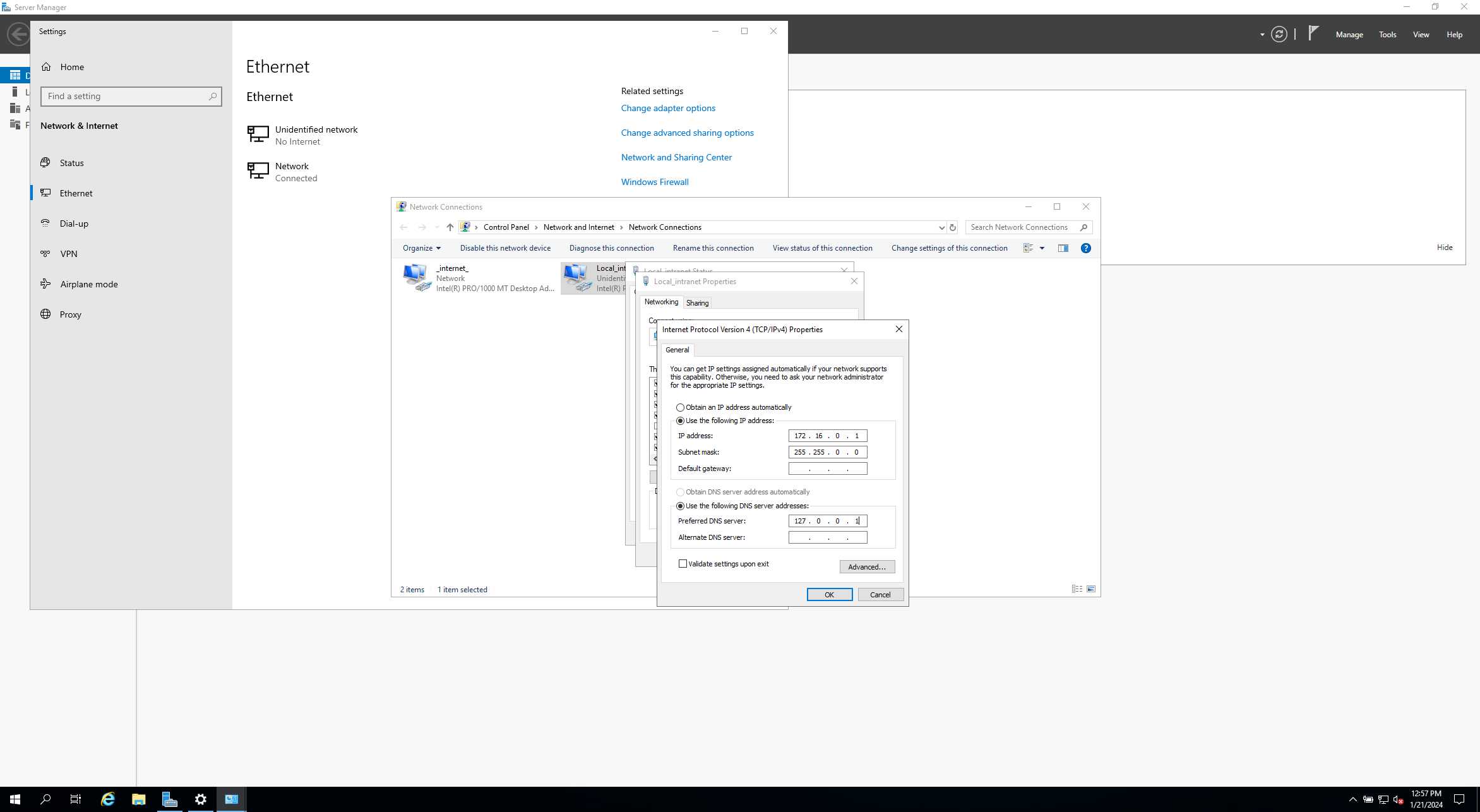 Dsetting up internal IP