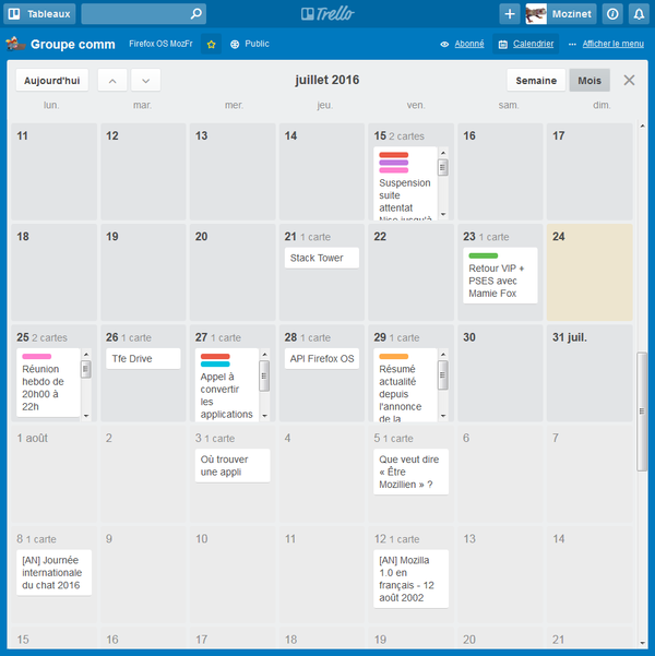 Calendrier Trello