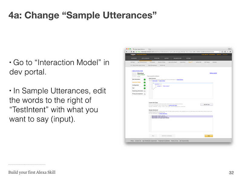 Step 4a: Change Sample Utterances