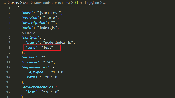 "test": "jest"