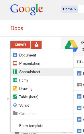 Google docs メニュー