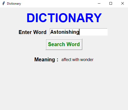 Sample output of dictionary script