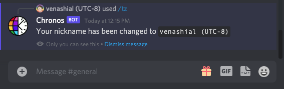 Example screenshot of Chronos changing a user's nickname