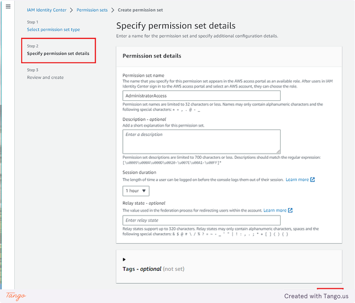 Step 2: Define Permission Set Details