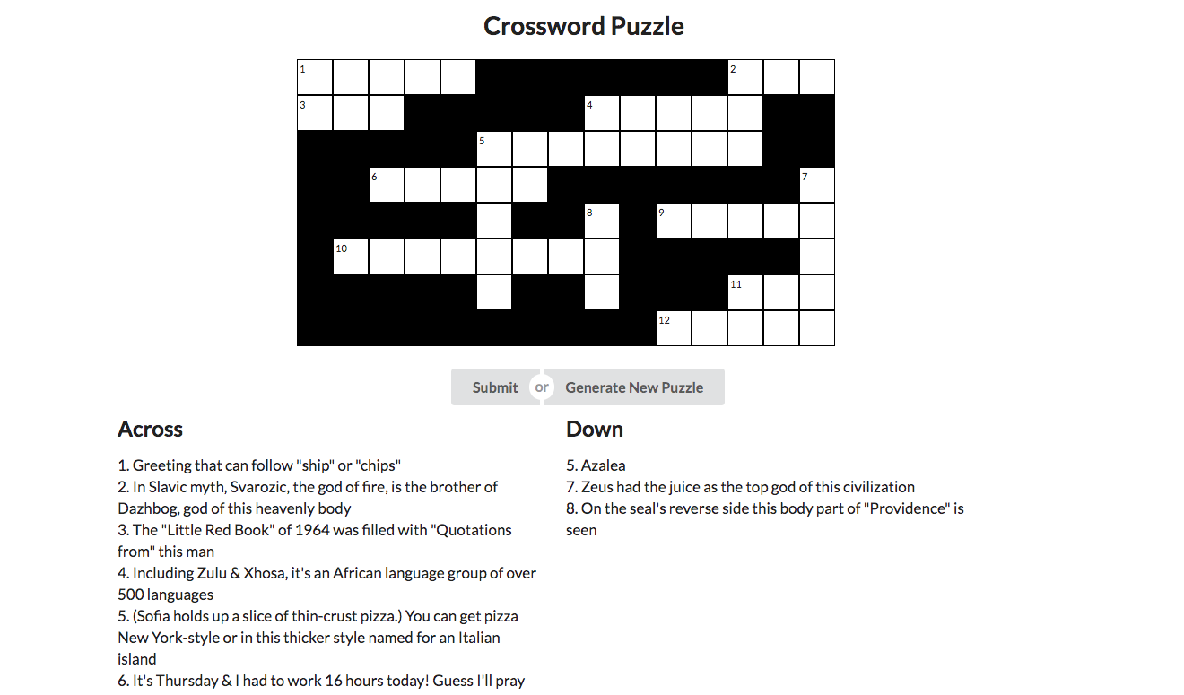 Crossword Puzzle Screen Shot