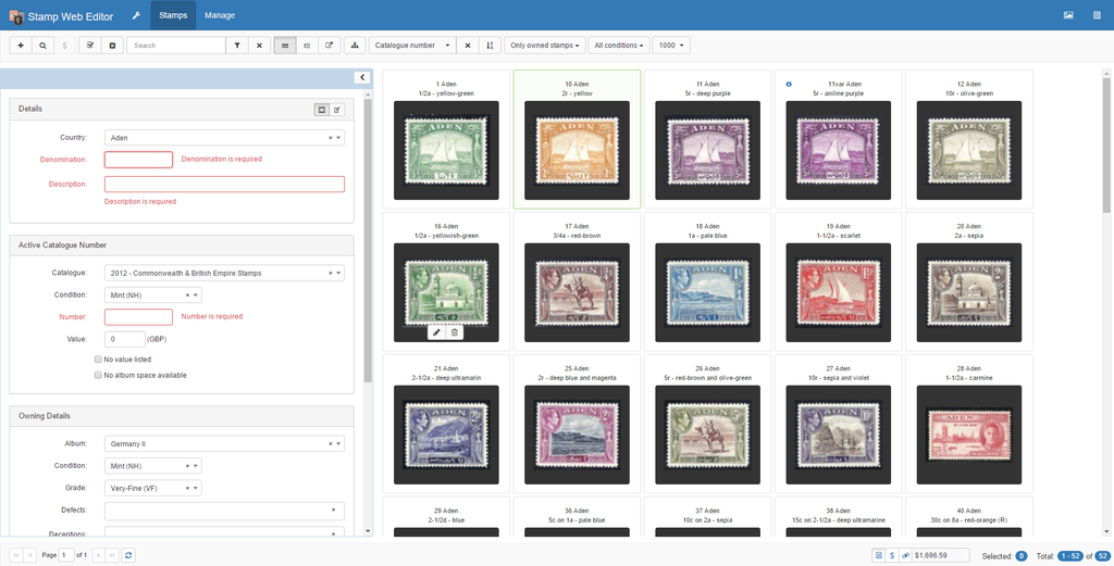 Screen shot showing Editing in Stamp-Web