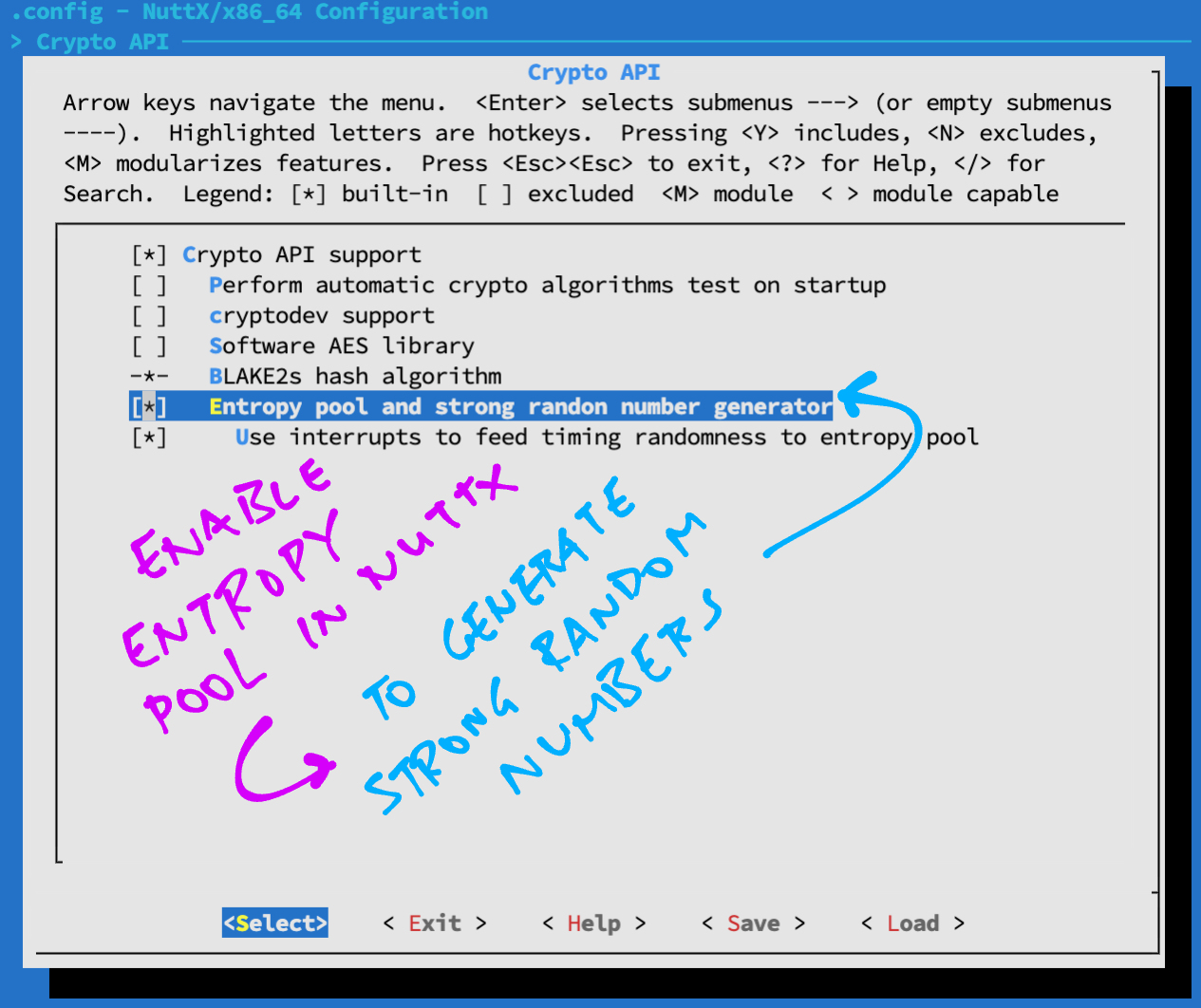 Enable Entropy Pool in menuconfig