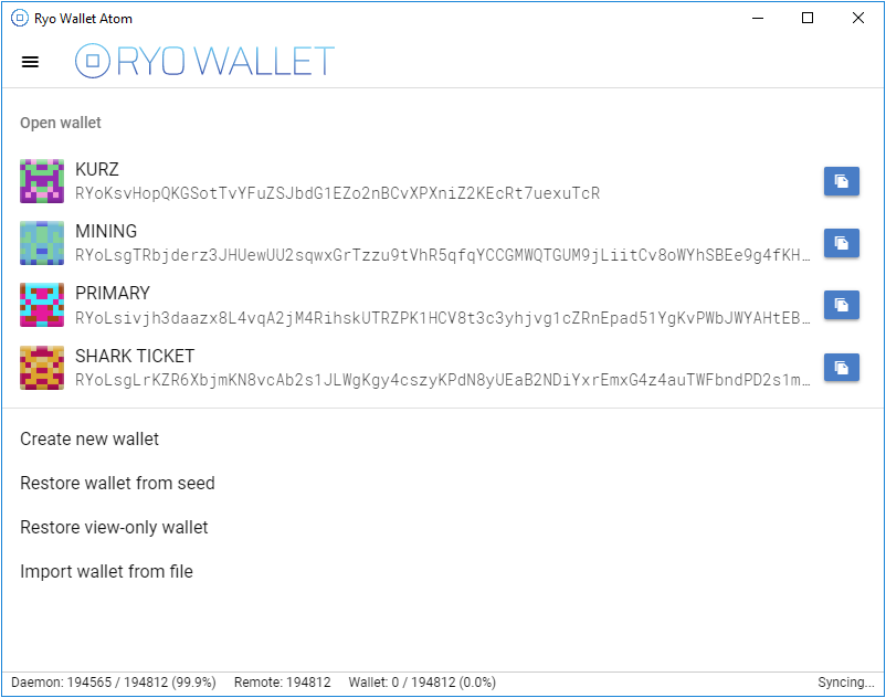 Ryo Wallet Screenshot