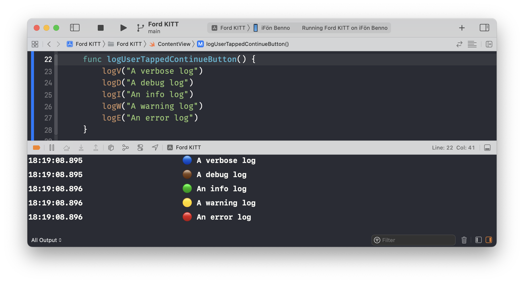 Console Output of multiple PrettyLog statements with different Log Levels