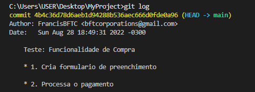 Git log pra apresentar as informações