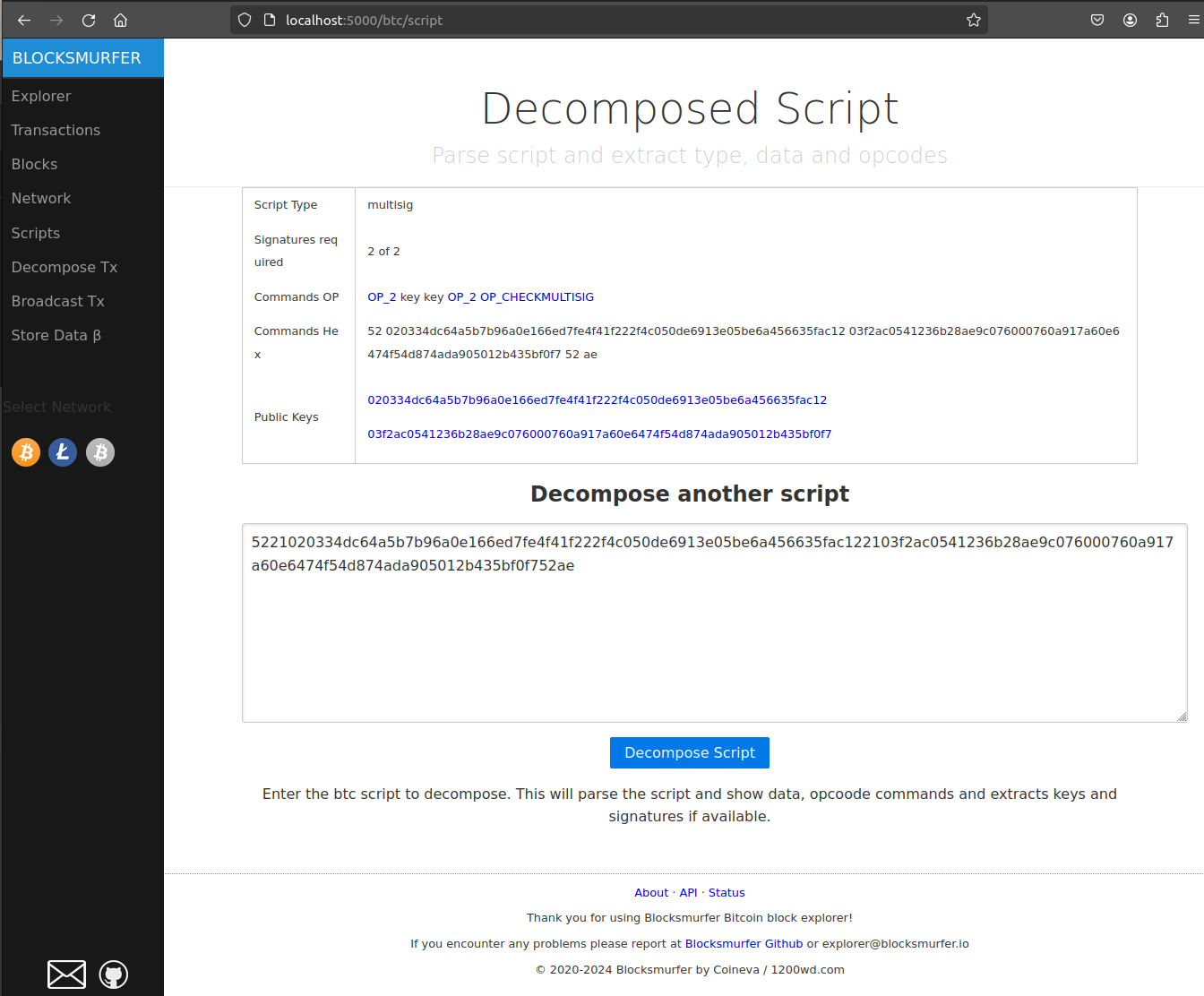 Decompose complex bitcoin scripts, analyse keys, signatures and witness data