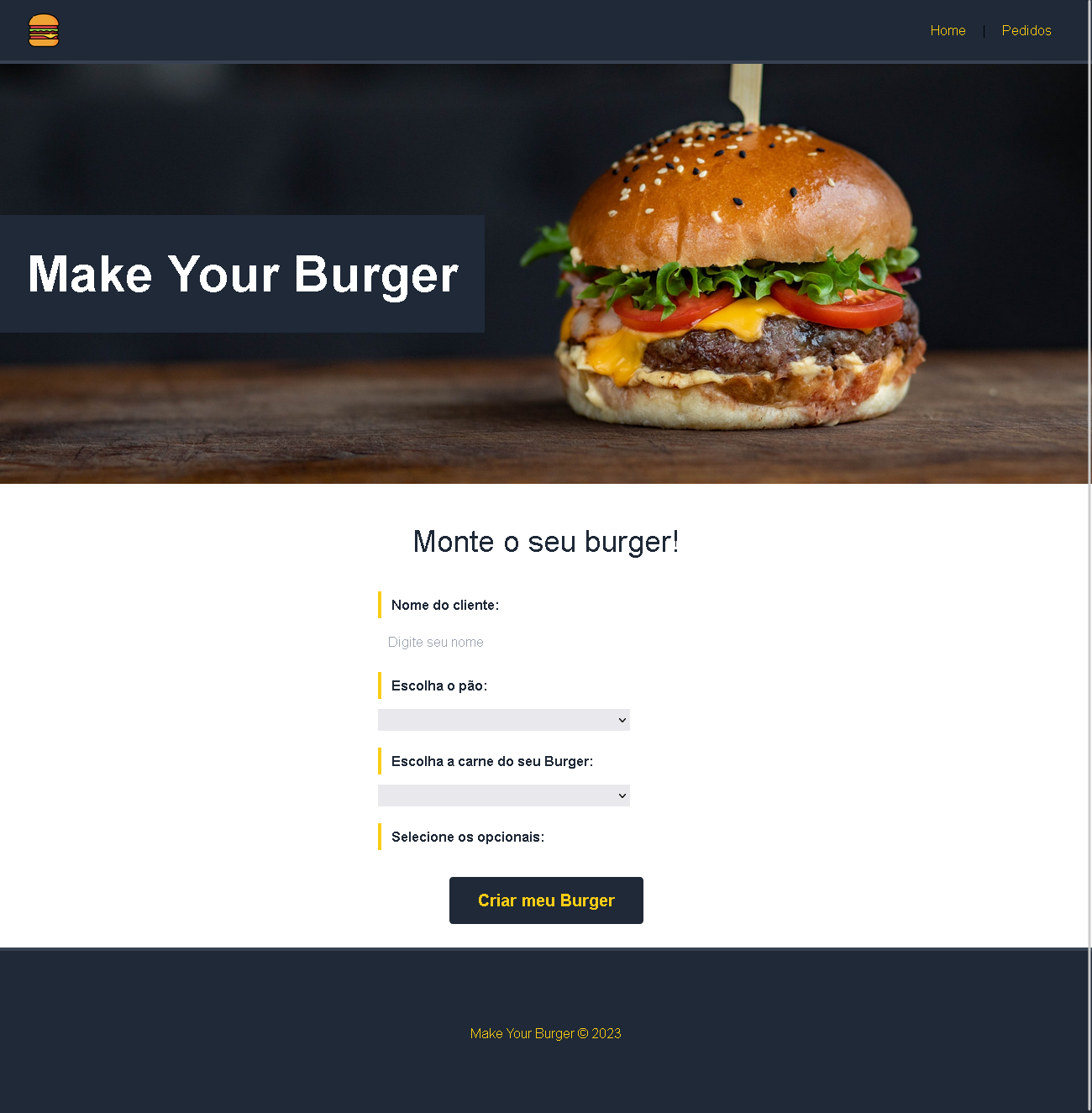 Imagem do layout da página inicial do Make Your Burger