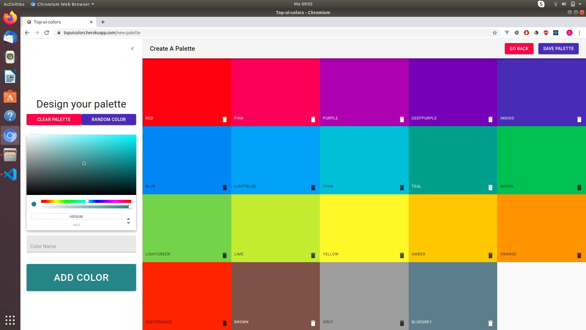 Create new palette page at top ui colors website